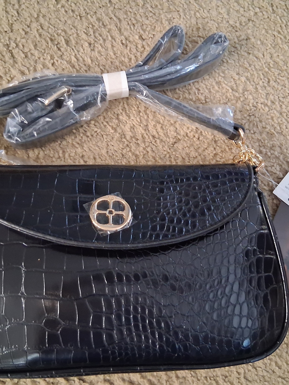 IMAN Black Croc-Embossed Crossbody with Gold Hardware